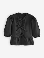Simply Be Black Tie Front Puff Sleeve Blouse - Image 5 of 5