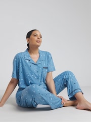 Simply Be Blue Pretty Lounge Pyjamas Set - Image 1 of 4