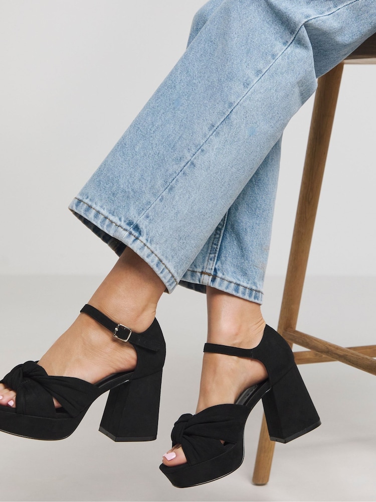 Zwart - Simply Be Extra Wide Fit Knot Detail Platform Sandals - Image 3 of 4