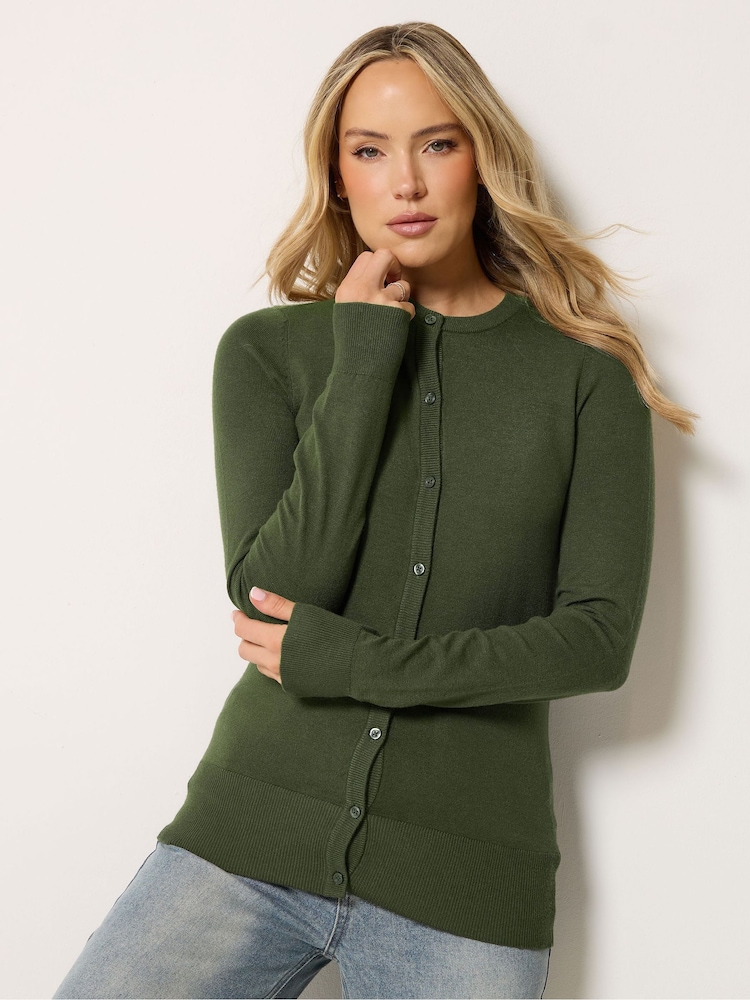 Long Tall Sally Green Crew Neck Button Cardigan - Image 1 of 5 Long Tall Sally Green Crew Neck Button Cardigan - Image 1 of 5