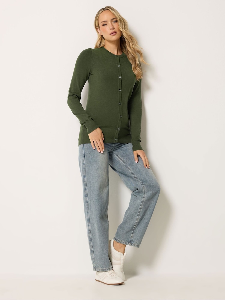 Long Tall Sally Green Crew Neck Button Cardigan - Image 2 of 5 Long Tall Sally Green Crew Neck Button Cardigan - Image 2 of 5