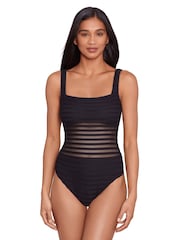 Lauren Ralph Lauren Square Neck Mesh Detail Black Swimsuit - Image 1 of 3