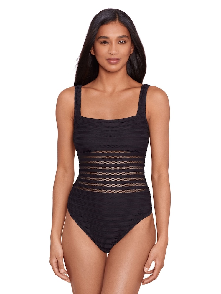 Lauren Ralph Lauren Square Neck Mesh Detail Black Swimsuit - Image 1 of 3