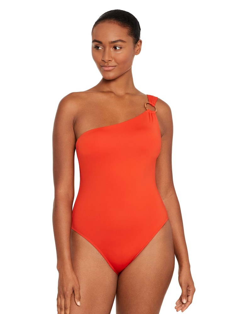 Lauren Ralph Lauren Orange Rattan Ring One Shoulder Swimsuit - Image 1 of 4 Lauren Ralph Lauren Orange Rattan Ring One Shoulder Swimsuit - Image 1 of 4