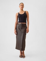Gap Brown Faux Leather Cargo Midi Skirt - Image 1 of 5