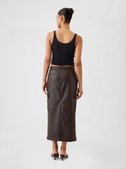 Gap Brown Faux Leather Cargo Midi Skirt - Image 2 of 5