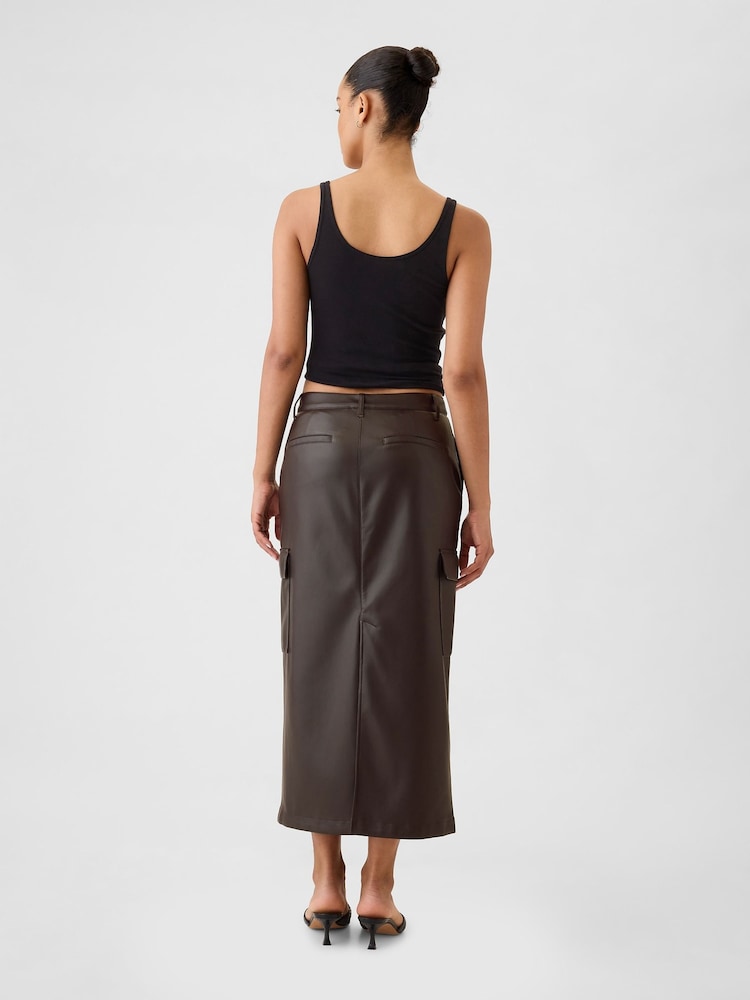 Gap Brown Faux Leather Cargo Midi Skirt - Image 2 of 5