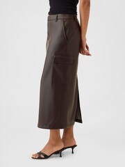 Gap Brown Faux Leather Cargo Midi Skirt - Image 3 of 5