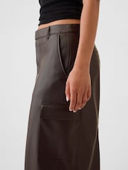 Gap Brown Faux Leather Cargo Midi Skirt - Image 4 of 5