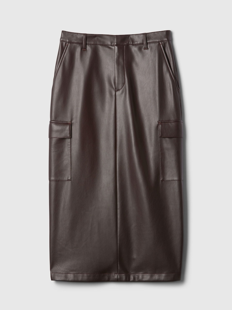 Gap Brown Faux Leather Cargo Midi Skirt - Image 5 of 5