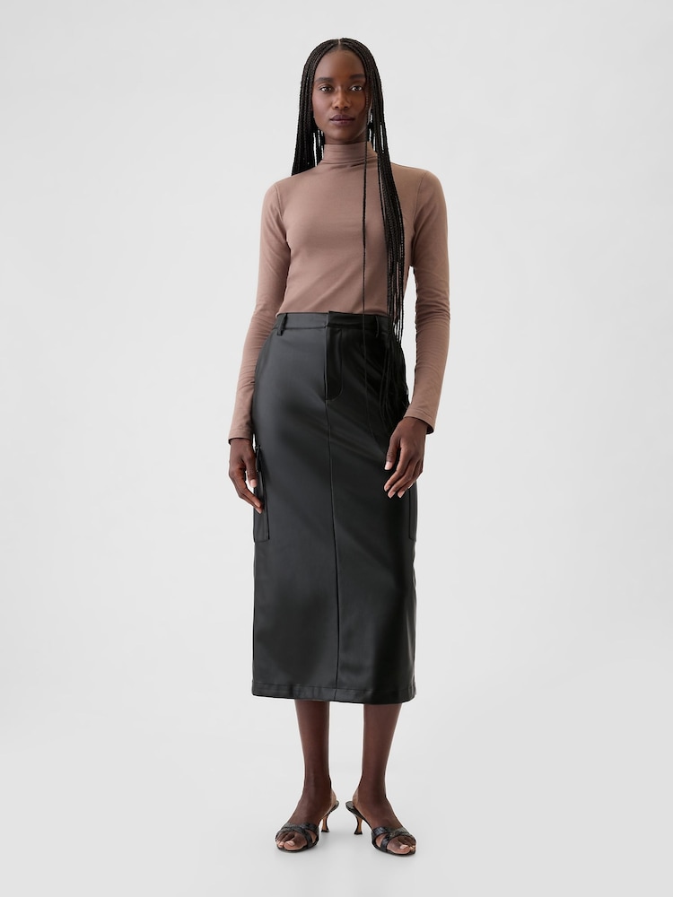 Gap Black Faux Leather Cargo Midi Skirt - Image 1 of 5