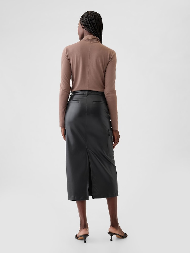 Gap Black Faux Leather Cargo Midi Skirt - Image 2 of 5