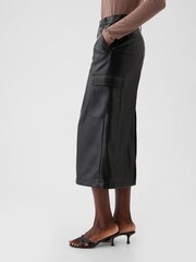 Gap Black Faux Leather Cargo Midi Skirt - Image 3 of 5