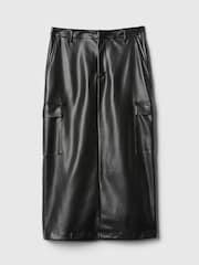 Gap Black Faux Leather Cargo Midi Skirt - Image 4 of 5