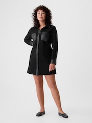 Gap Black Faux Leather Details Mini Shirt Dress - Image 1 of 5