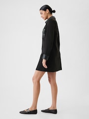 Gap Black Faux Leather Details Mini Shirt Dress - Image 4 of 5