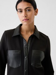 Gap Black Faux Leather Details Mini Shirt Dress - Image 5 of 5