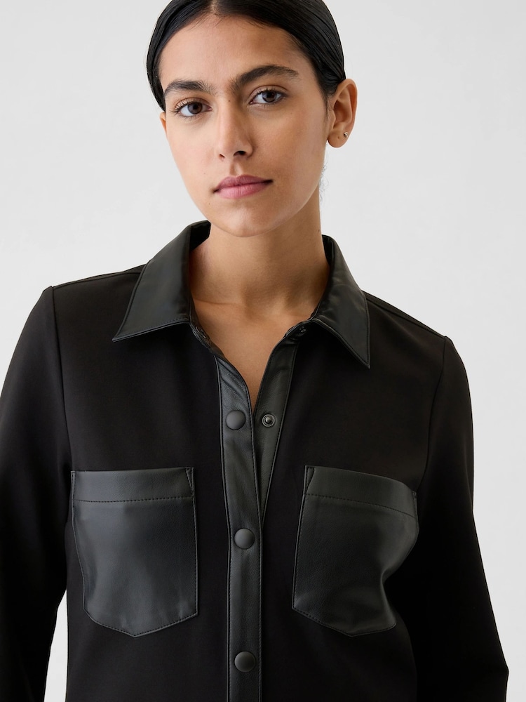Gap Black Faux Leather Details Mini Shirt Dress - Image 5 of 5 Gap Black Faux Leather Details Mini Shirt Dress - Image 5 of 5