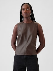 Gap Brown Faux Leather Shell Vest Top - Image 1 of 4