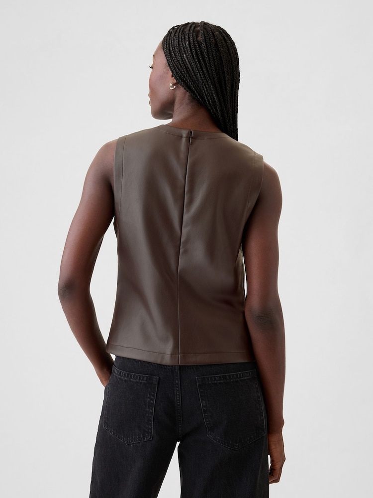 Gap Brown Faux Leather Shell Vest Top - Image 2 of 4 Gap Brown Faux Leather Shell Vest Top - Image 2 of 4