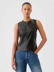 Gap Black Faux Leather Shell Vest Top - Image 1 of 5