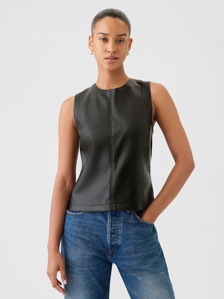 Gap Black Faux Leather Shell Vest Top - Image 1 of 5 Gap Black Faux Leather Shell Vest Top - Image 1 of 5