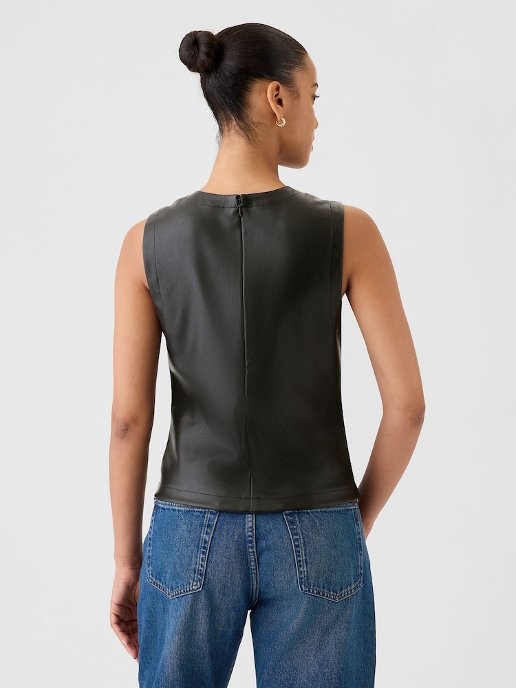 Gap Black Faux Leather Shell Vest Top - Image 2 of 5 Gap Black Faux Leather Shell Vest Top - Image 2 of 5