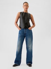 Gap Black Faux Leather Shell Vest Top - Image 3 of 5