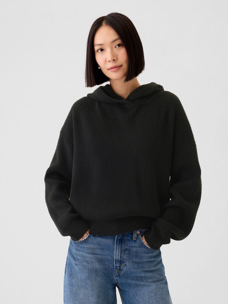 Gap Black CashSoft Oversized Rib Hoodie - Image 1 of 5