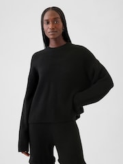 Zwart - Gap CashSoft Oversized Shaker-Stitch trui met ronde hals - Image 1 of 5