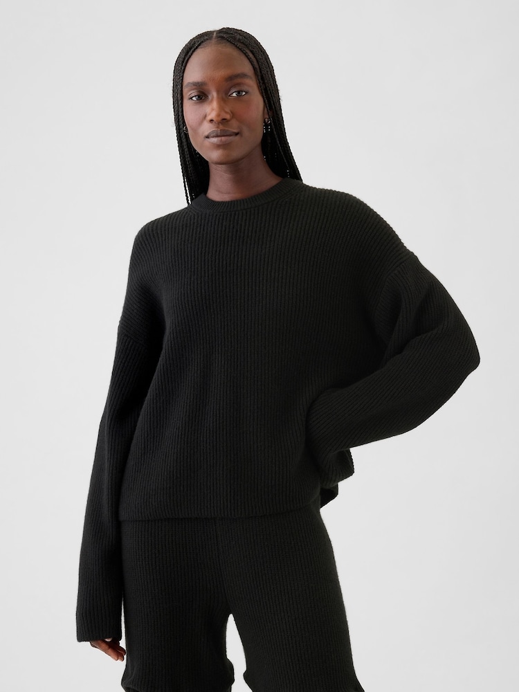 Zwart - Gap CashSoft Oversized Shaker-Stitch trui met ronde hals - Image 1 of 5