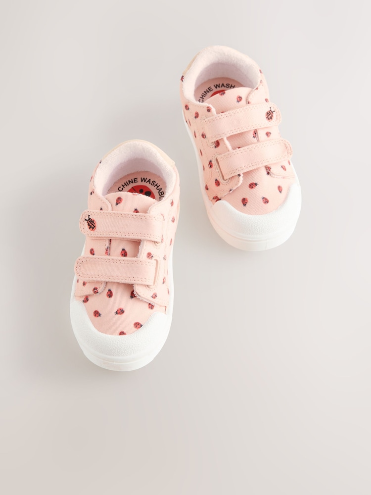 Pink Ladybird Standard Fit (F) Touch Fasten Strap Machine Washable Trainers - Image 1 of 5