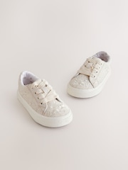 Neutral Embroidered Lace-Up Trainers - Image 1 of 5