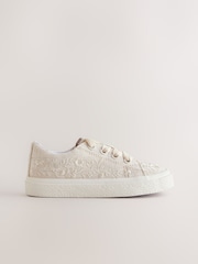 Neutral Embroidered Lace-Up Trainers - Image 2 of 5