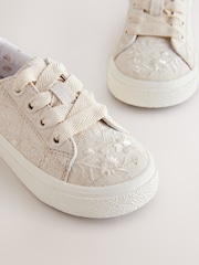 Neutral Embroidered Lace-Up Trainers - Image 5 of 5