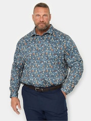 BadRhino Big & Tall Blue Formal Flower Print Long Sleeve Shirt - Image 1 of 3