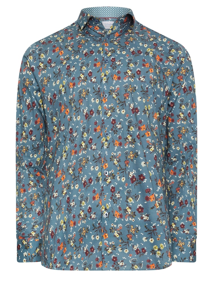 BadRhino Big & Tall Blue Formal Flower Print Long Sleeve Shirt - Image 2 of 3