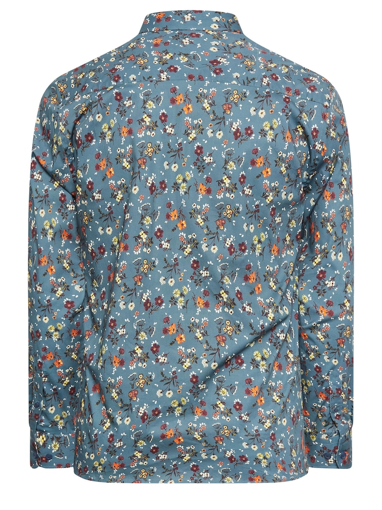BadRhino Big & Tall Blue Formal Flower Print Long Sleeve Shirt - Image 3 of 3