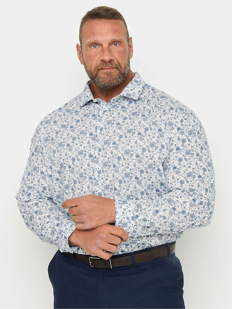 BadRhino Big & Tall White Formal Paisley Long Sleeve 100% Cotton Shirt - Image 1 of 3