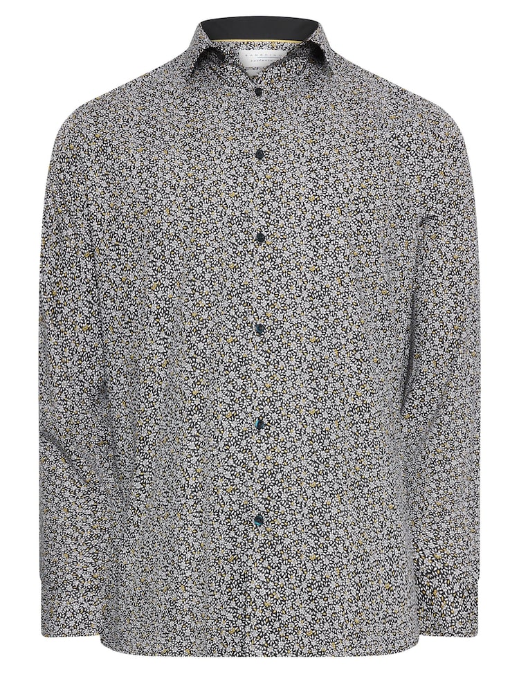BadRhino Big & Tall Black Formal Flower Print Long Sleeve Shirt - Image 2 of 3