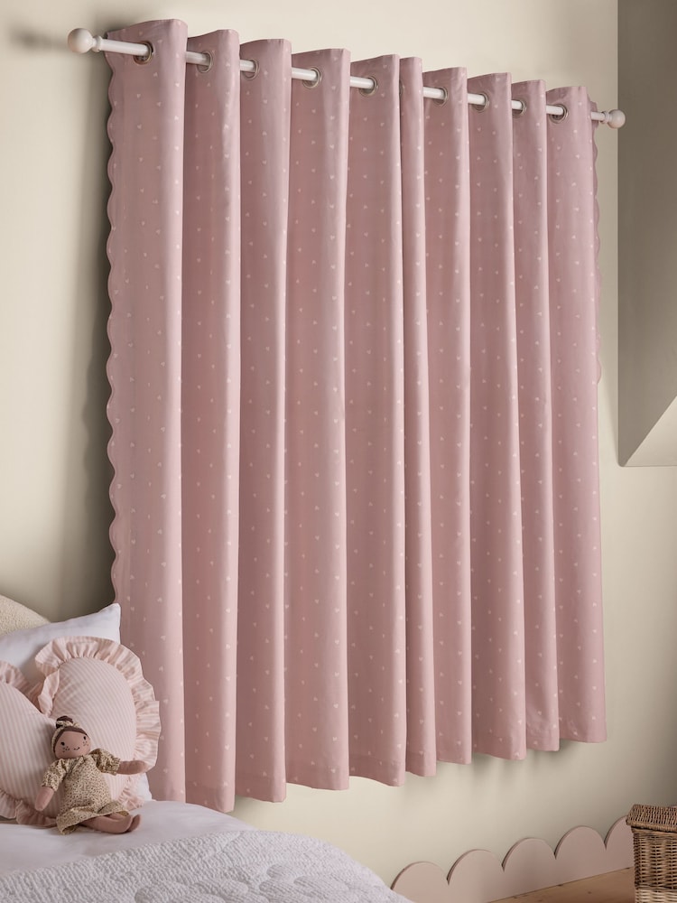 Pink Wave Edge Heart Eyelet Blackout Curtains - Image 3 of 8