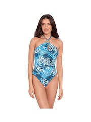 Lauren Ralph Lauren Blue Rattan Ring Halter Swimsuit - Image 1 of 5