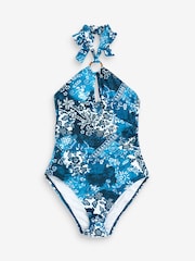 Lauren Ralph Lauren Blue Rattan Ring Halter Swimsuit - Image 5 of 5