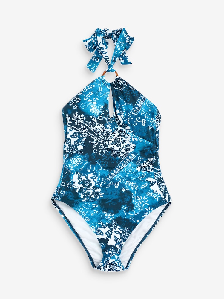 Lauren Ralph Lauren Blue Rattan Ring Halter Swimsuit - Image 5 of 5