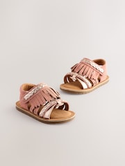 Tan Brown Suede Fringe Sandals - Image 1 of 6