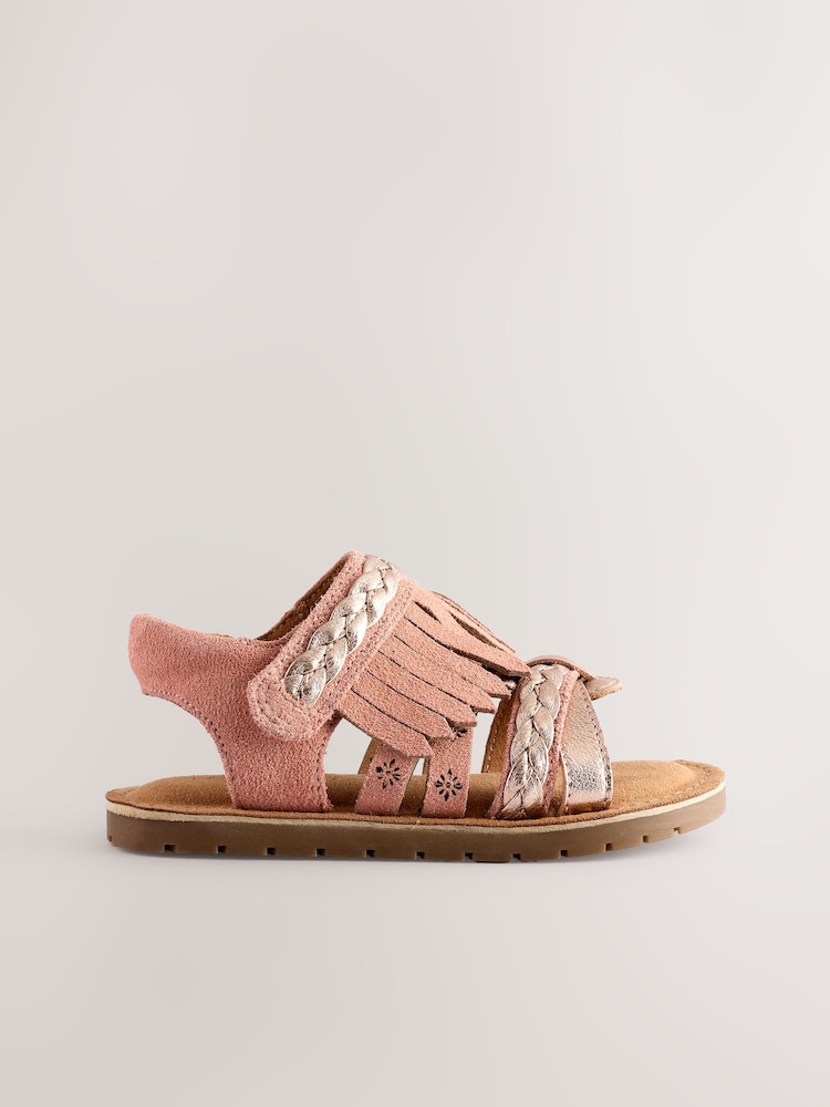 Tan Brown Suede Fringe Sandals - Image 2 of 6