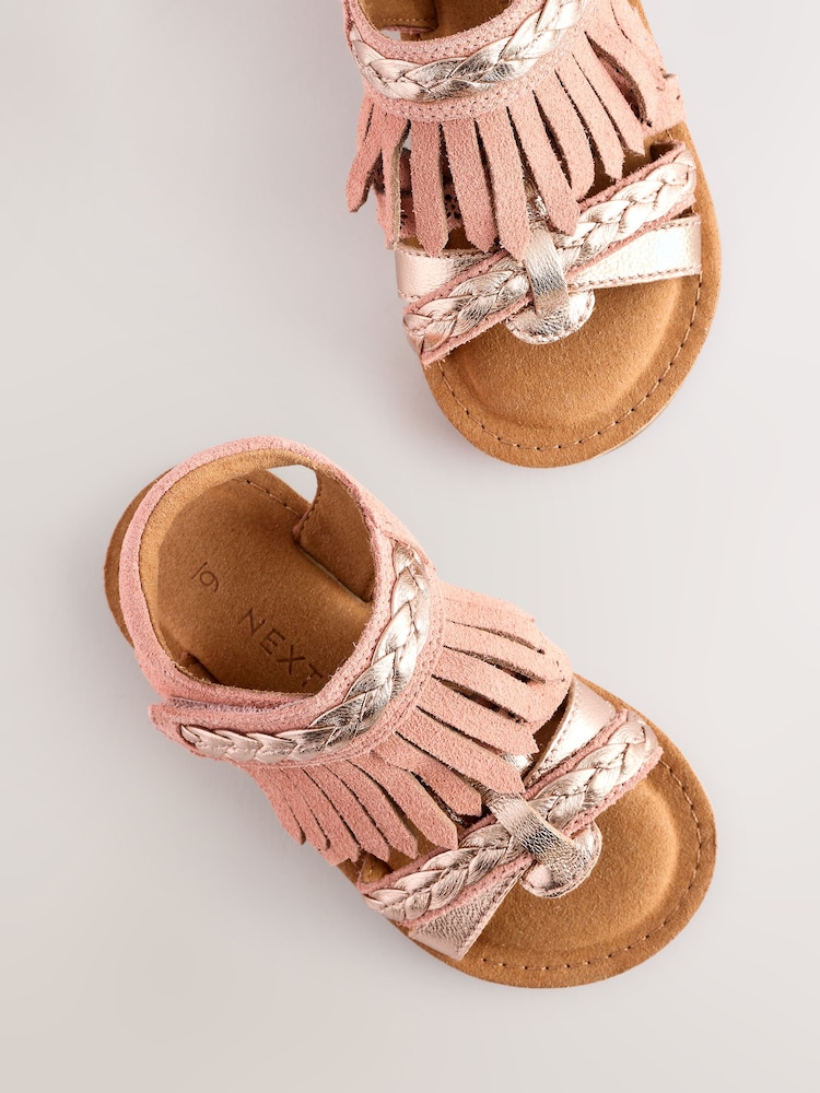 Tan Brown Suede Fringe Sandals - Image 5 of 6