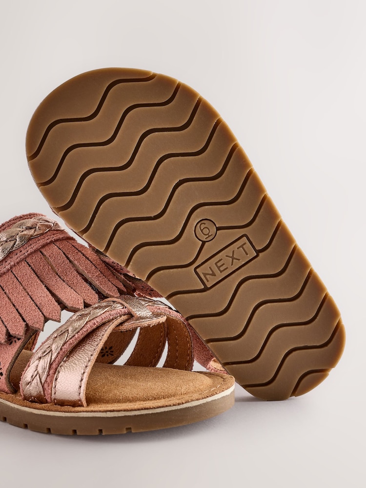 Tan Brown Suede Fringe Sandals - Image 6 of 6