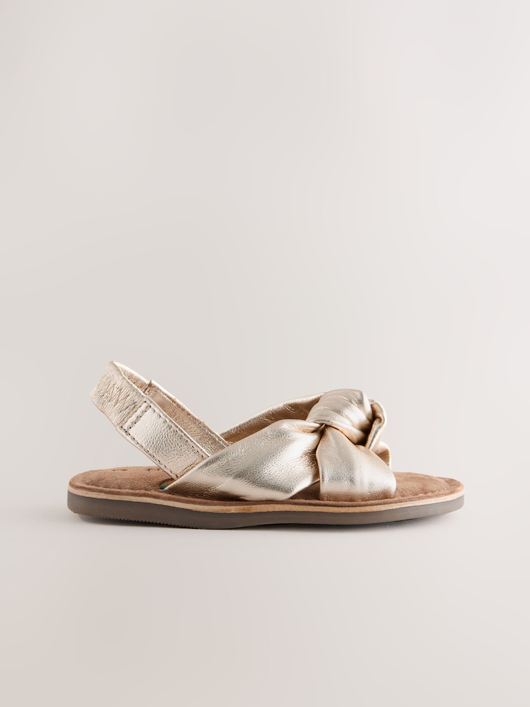 Gold Leather Twist Sandals - Image 2 of 5