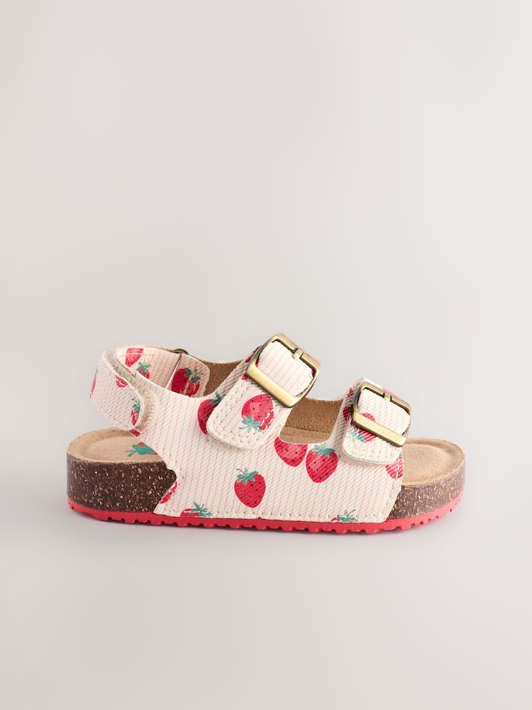 Cream Strawberry Standard Fit (F) Corkbed Double Two Strap Sandals - Image 2 of 6